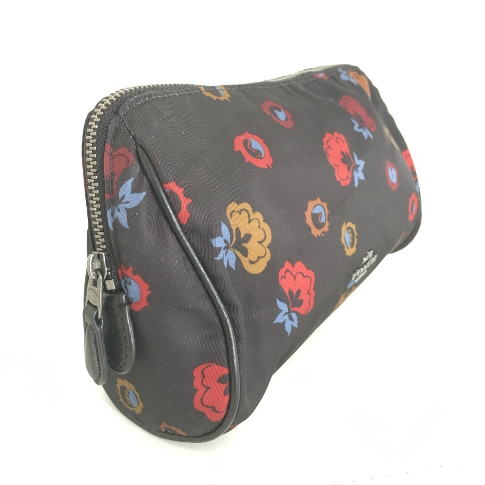 Coach Cosmetic Bag Pouch Black Nylon Floral Print Makeup Case - Picture 11 of 13